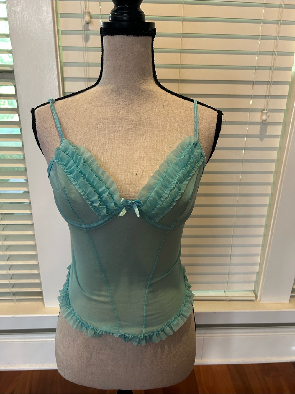 The Scante Collection light blue ruffle corset top with bow detail size M